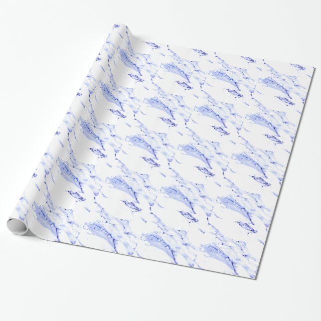 Papier Cadeau Bleu élégant moderne, Marbre blanc motif en granit (Déroulé)