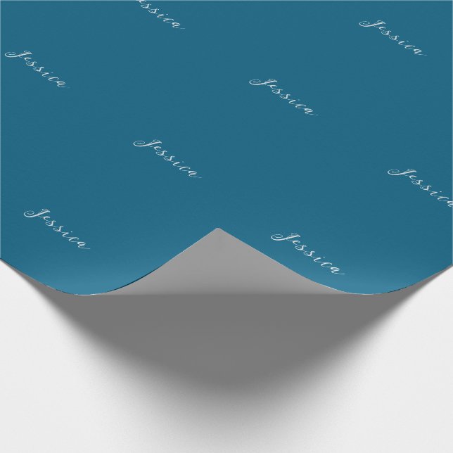 Papier Cadeau Bleu Élégant Moderne Simple Professionnel Nom (Coin)