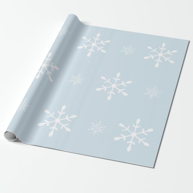 Papier Cadeau Bleu en pastel glacial avec Noël blanc des flocons (Déroulé)