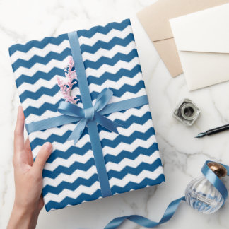 Papier Cadeau Bleu et blanc chevron