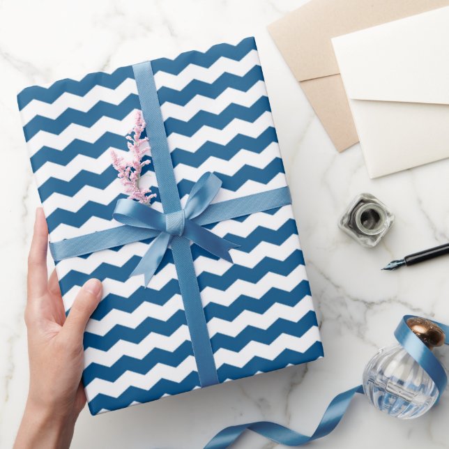 Papier Cadeau Bleu et blanc chevron (Cadeaux)