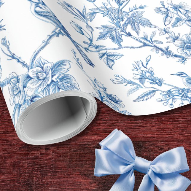 Papier Cadeau Bleu et blanc Chinoiserie Fleurs Oiseaux (Créateur téléchargé)