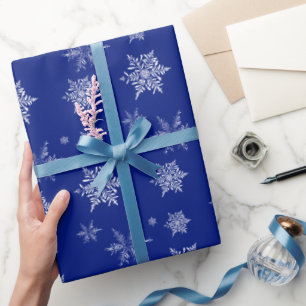 Papier Cadeau Bleu et Blanc Flocon de Neige délicat de Noël