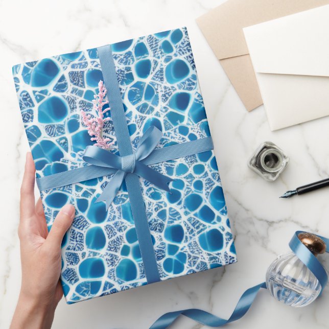 Papier Cadeau Bleu et blanc Frosty Imaginaire Abstrait Ice Mosai (Cadeaux)