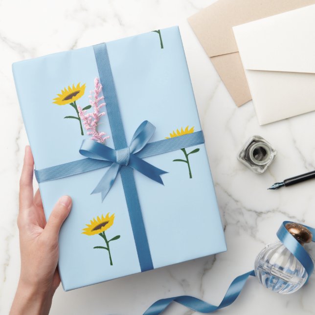 Papier Cadeau Bleu et Jaune Fleurs de soleil en fleurs (Cadeaux)