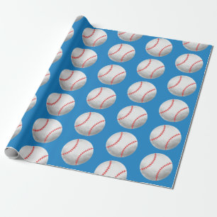 Papier Cadeau Bleu et Motif rouge de baseball
