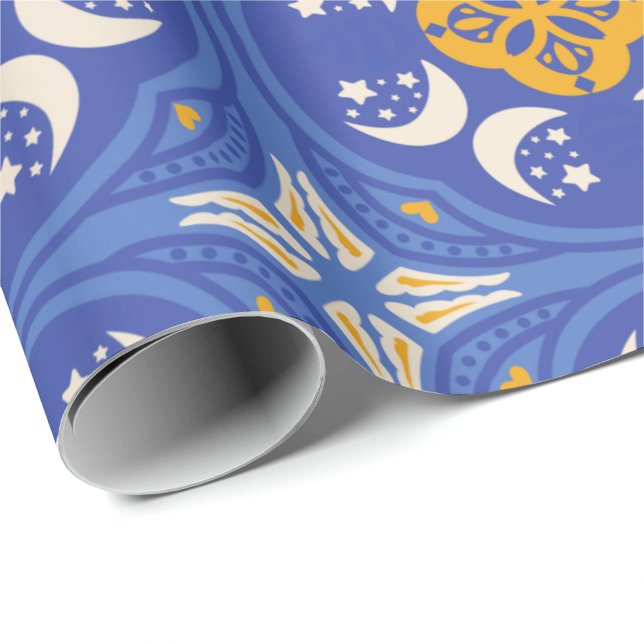 Papier Cadeau Bleu et or à motifs géométriques  (Créateur téléchargé)
