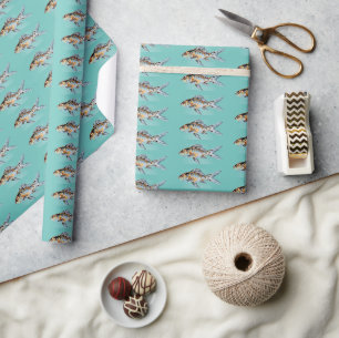 Papier Cadeau Bleu et orange Shubunkin Goldfish Fine Art