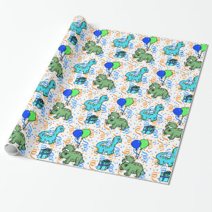 Papier Cadeau Bleu et vert Confetti Dinosaures Anniversaire