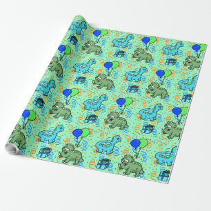Papier Cadeau Bleu et vert Confetti Dinosaures Anniversaire