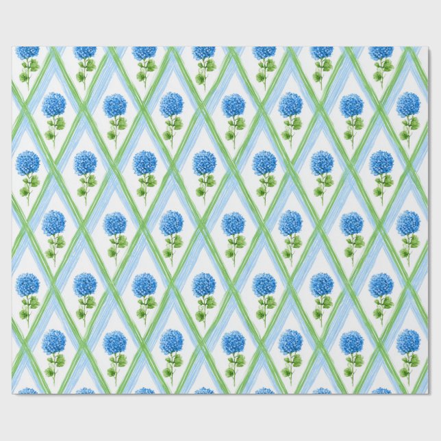 Papier Cadeau Bleu et vert grand-millénaires Hydrangea Ditsy (Plat)