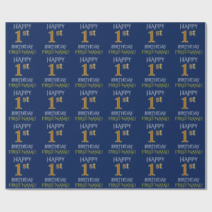 Papier Cadeau Bleu, Faux Or "HEUREUX 1er anniversaire"