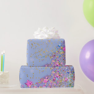 Papier Cadeau Bleu Fille Glam rose or étincelles