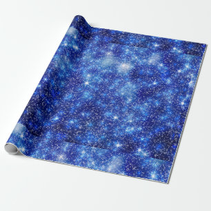 Papier Cadeau Bleu foncé Étoiles étoilées Noël