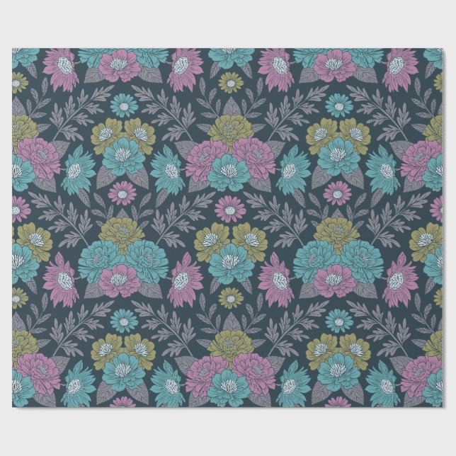 Papier Cadeau Bleu foncé, vert et violet (Plat)