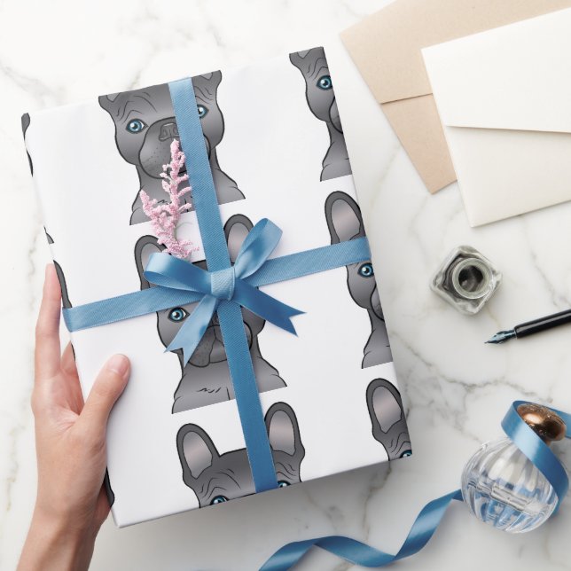 Papier Cadeau Bleu Français Bulldog / Français Motif de dessin a (Cadeaux)