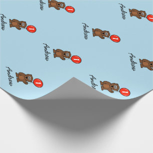 Papier Cadeau Bleu garçon 1er anniversaire peluche ours papier à