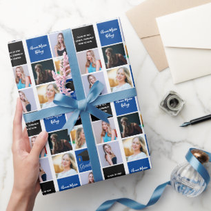 Papier Cadeau Bleu Graduation Photo Collage Classe de 2025 Grad