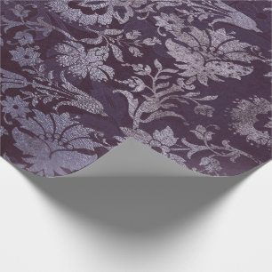 Papier Cadeau Bleu gris floral de prune pourpre grunge royale de