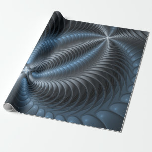 Papier Cadeau Bleu Gris Plastique Art Fractal 3D Abstrait Modern
