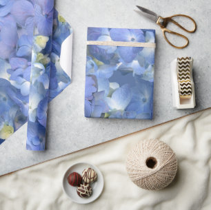 Papier Cadeau Bleu Hydrangée en fleurs