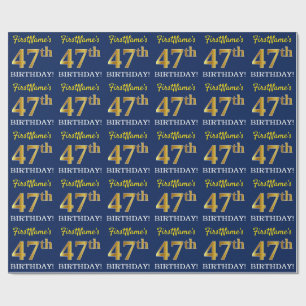Papier Cadeau Bleu, imitation de l'aspect or "47e ANNIVERSAIRE"
