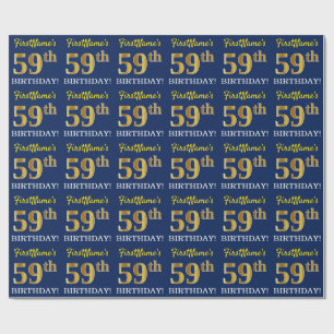 Papier Cadeau Bleu, imitation de l'aspect or "59e ANNIVERSAIRE"