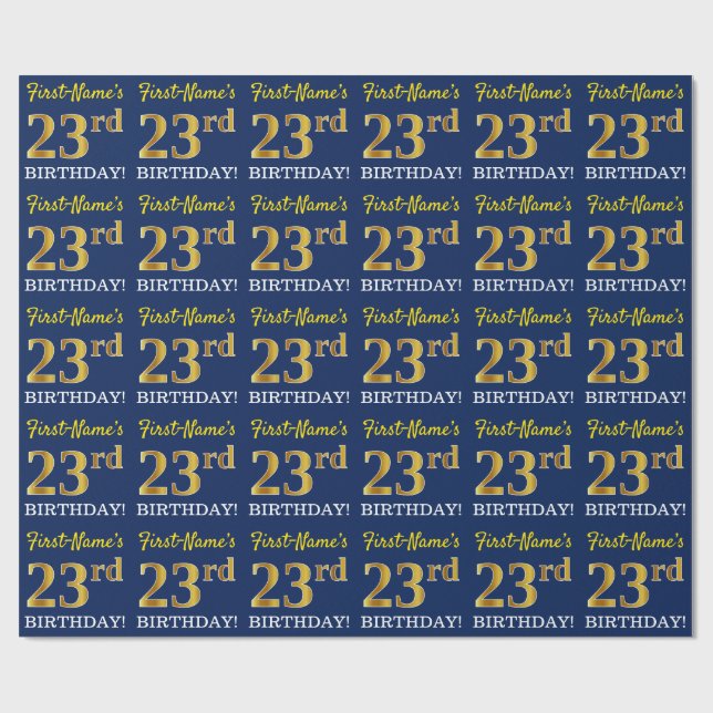Papier Cadeau Bleu, Imitation Gold Look "23ème anniversaire" (Plat)