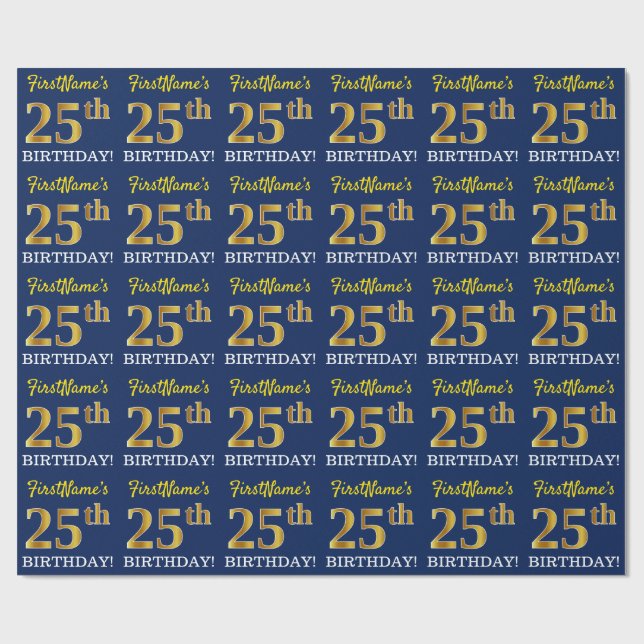 Papier Cadeau Bleu, Imitation Gold Look "25e anniversaire" (Plat)