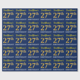 Papier Cadeau Bleu, Imitation Gold Look "27th BIRTHDAY"