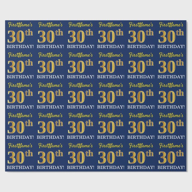 Papier Cadeau Bleu, Imitation Gold Look "30e anniversaire" (Plat)