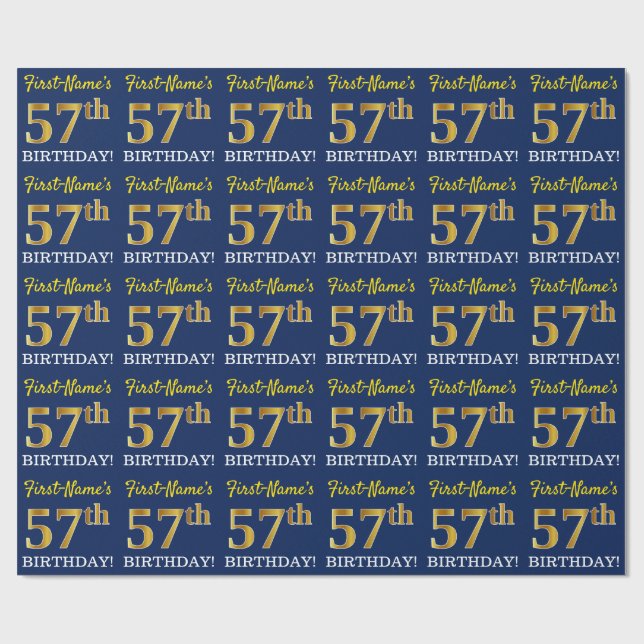 Papier Cadeau Bleu, Imitation Gold Look "57e anniversaire" (Plat)