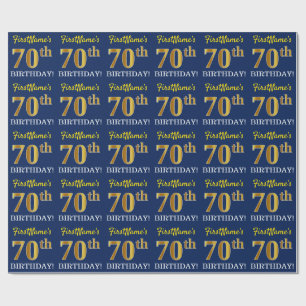Papier Cadeau Bleu, Imitation Gold Look "70e anniversaire"