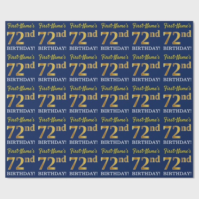 Papier Cadeau Bleu, Imitation Gold Look "72e anniversaire" (Plat)