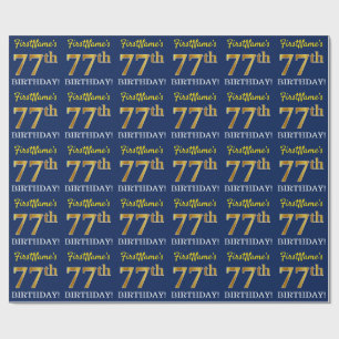 Papier Cadeau Bleu, Imitation Gold Look "77th BIRTHDAY"