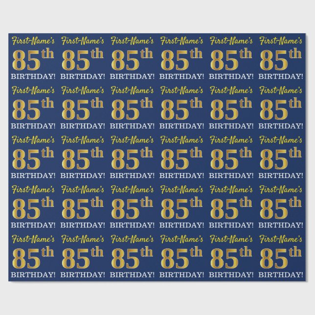 Papier Cadeau Bleu, Imitation Gold Look "85ème anniversaire" (Plat)