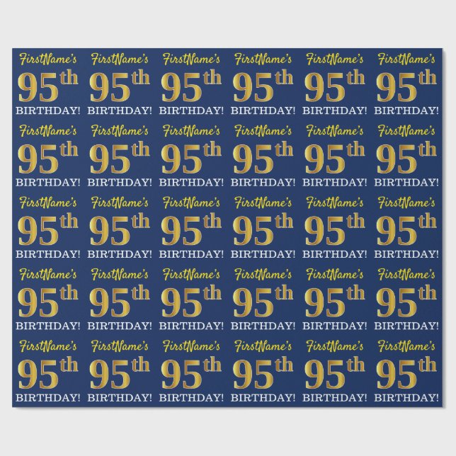 Papier Cadeau Bleu, Imitation Gold Look "95ème anniversaire" (Plat)