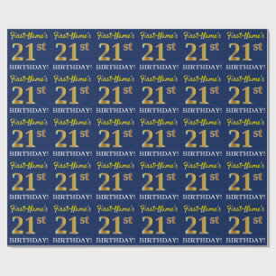 Papier Cadeau Bleu, imitation or "ANNIVERSAIRE 21 ANS"