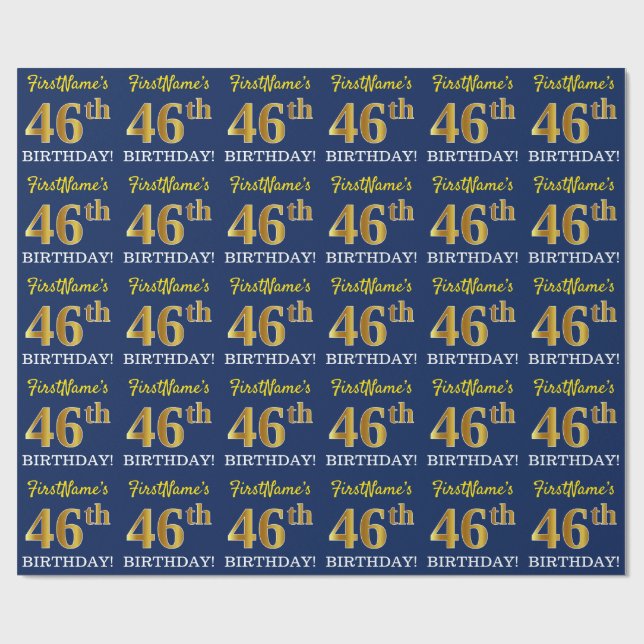 Papier Cadeau Bleu, Imitation or Look "46e anniversaire" (Plat)