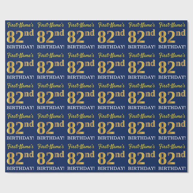 Papier Cadeau Bleu, Imitation or Look "82e anniversaire" (Plat)