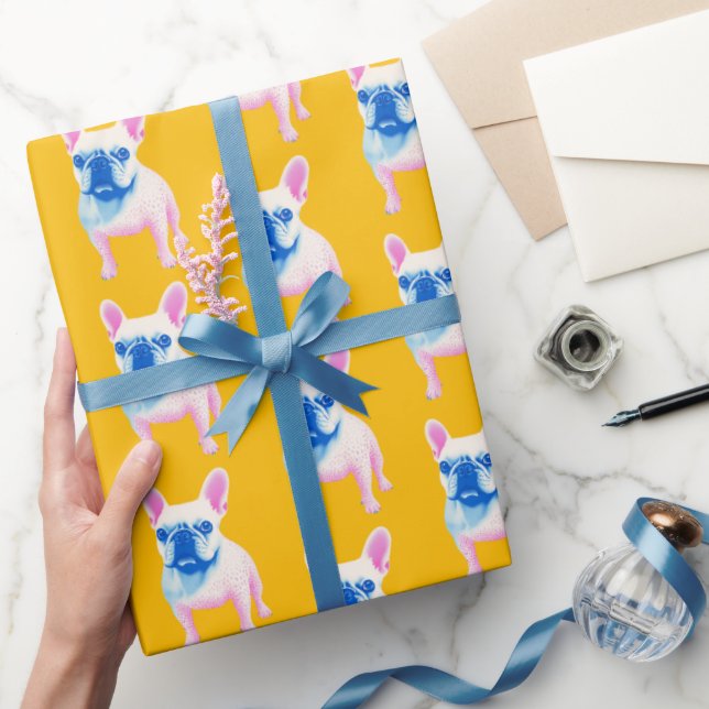 Papier Cadeau Bleu Jaune et rose Chien-taureau (Cadeaux)
