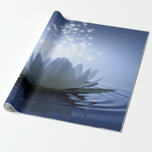 Papier Cadeau Bleu lotus blanc chic