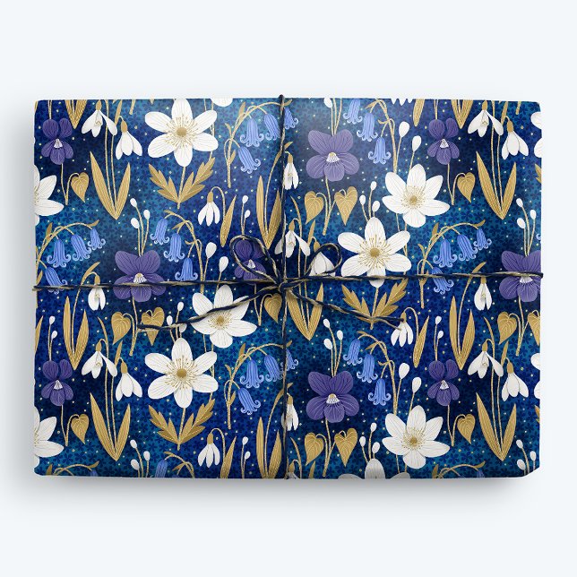 Papier Cadeau Bleu magique Illustré printemps floral (Créateur téléchargé)