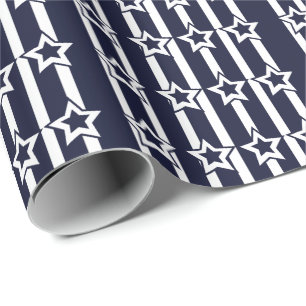 Papier Cadeau Bleu marine bandes étoile blanche