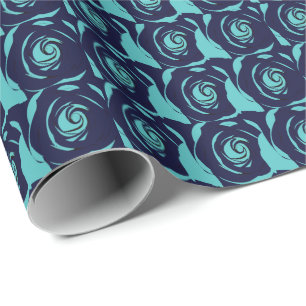 Papier Cadeau Bleu Marine Bleu Rose Fleur Motif Floral