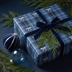 Papier Cadeau Bleu marine classique Chic Noël Tartan Carreaux