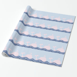 Papier Cadeau Bleu marine et baleine rose
