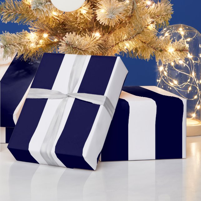 Papier Cadeau Bleu marine et blanc motif rayure extra large (Vacances)