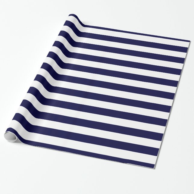 Papier Cadeau Bleu marine et blanc motif rayure extra large (Déroulé)
