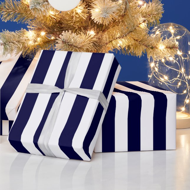 Papier Cadeau Bleu marine et blanc motif rayure extra large (Vacances)